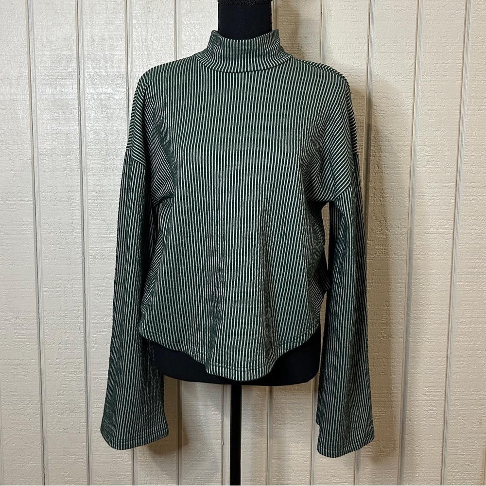 Free People Beach Flare Sleeve Mock Neck Open Back Top, size medium.